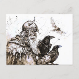 Viking Deity Sketch Pen Drawing of Norse God Odin ポストカード