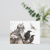 Viking Deity Sketch Pen Drawing of Norse God Odin ポストカード (スタンド正面)