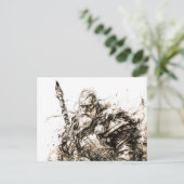 Viking Deity Sketch Pen Drawing of Norse God Odin ポストカード (スタンド正面)