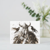 Viking Deity Sketch Pen Drawing of Norse God Odin ポストカード (スタンド正面)