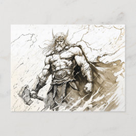 Viking Deity Sketch Pen Drawing of Norse God Thor ポストカード