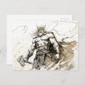 Viking Deity Sketch Pen Drawing of Norse God Thor ポストカード (正面/裏面)