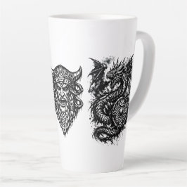 Viking, Dragon & Shield Maiden – Nordic Mythic Ink カフェラテマグ