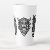 Viking, Dragon & Shield Maiden – Nordic Mythic Ink カフェラテマグ (正面)