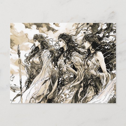 Viking Drawing of a Norse God three norns ポストカード (正面)