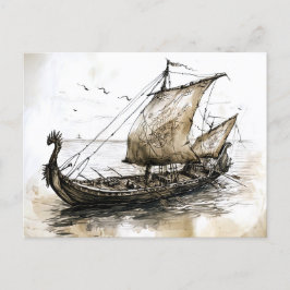 Viking Drawing of a Norse Viking ship ポストカード