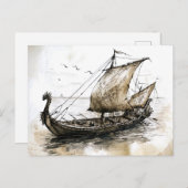 Viking Drawing of a Norse Viking ship ポストカード (正面/裏面)