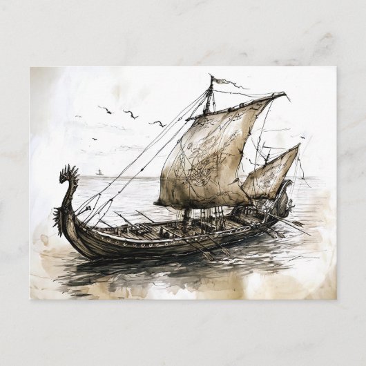 Viking Drawing of a Norse Viking ship ポストカード (正面)