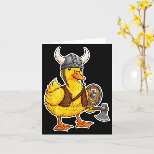 Viking Duck Funny Warrior Design  カード (黄色い花)