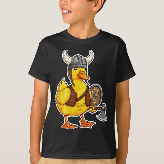 Viking Duck Funny Warrior Design Tシャツ (正面)