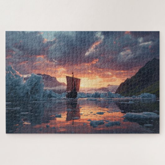 Viking Longship Icy Fjord Jigsaw Puzzle ジグソーパズル (横)