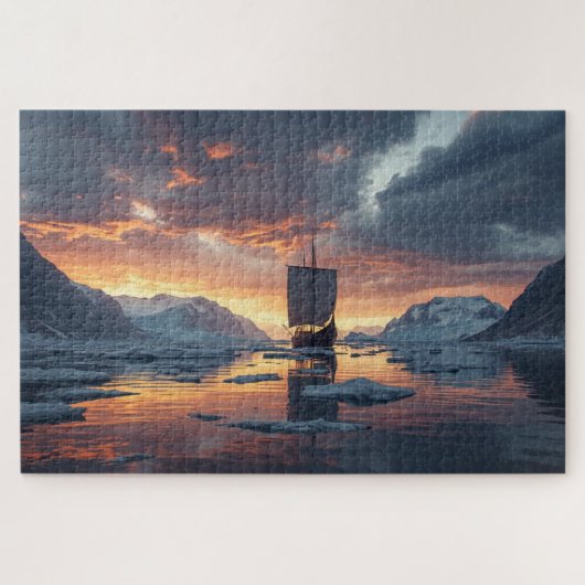 Viking Longship Icy Fjord Jigsaw Puzzle ジグソーパズル (横)