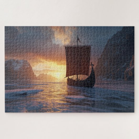 Viking Longship Icy Fjord Jigsaw Puzzle ジグソーパズル (横)