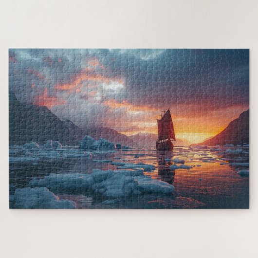 Viking Longship Icy Fjord Jigsaw Puzzle ジグソーパズル (横)