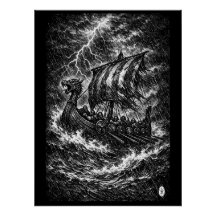 Viking Longship in the Storm — Ink Saga Art