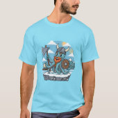 Viking Octopus Cartoon Funny Womens | Mens Skyblue Tシャツ (正面)