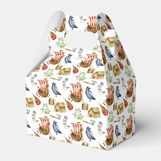 Viking party theme boys blue red pattern フェイバーボックス (正面サイド)