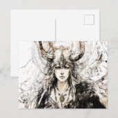 Viking Pen Drawing of a Norse Goddess Freyja ポストカード (正面/裏面)
