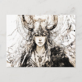 Viking Pen Drawing of a Norse Goddess Freyja ポストカード