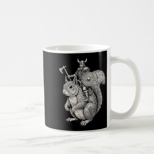 Viking Riding Squirrel Funny Warrior Art コーヒーマグカップ (右)