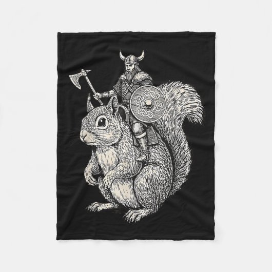 Viking Riding Squirrel Funny Warrior Art  フリースブランケット (正面)