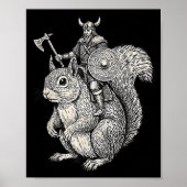 Viking Riding Squirrel Funny Warrior Art  ポスター (正面)