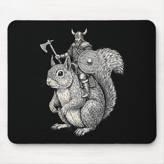 Viking Riding Squirrel Funny Warrior Art  マウスパッド (正面)