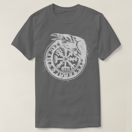 Viking Rune Vegvisir Raven Tシャツ (デザイン正面)
