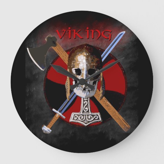 VIKING – Shield Skull Clock ラージ壁時計 (正面)