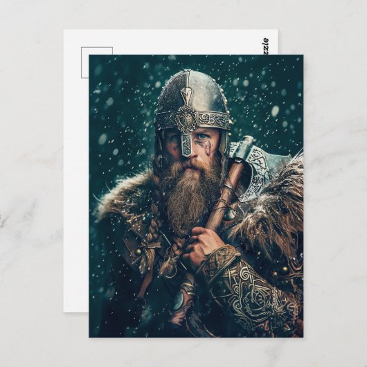 Viking Warrior in Authentic Attire ポストカード (正面/裏面)