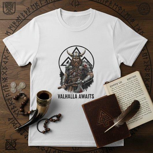 Viking Warrior Valhalla Awaits Valknut Graphic Tシャツ