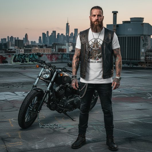 Viking Warrior Valhalla Awaits Valknut Graphic Tシャツ