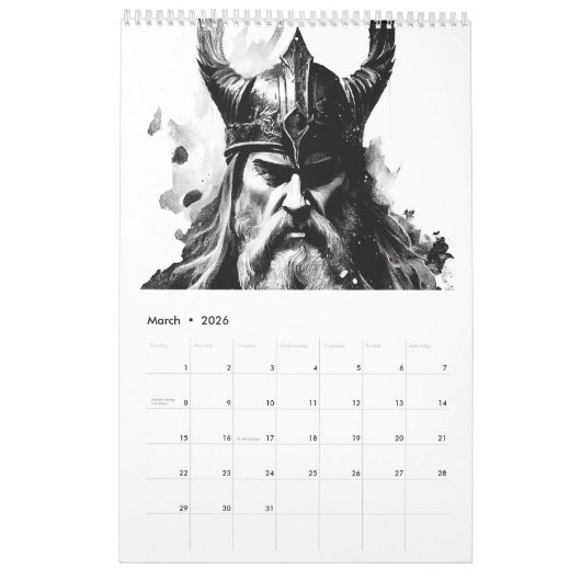 Vikings & Mythical Beasts 2026 Calendar カレンダー (3月 2026)