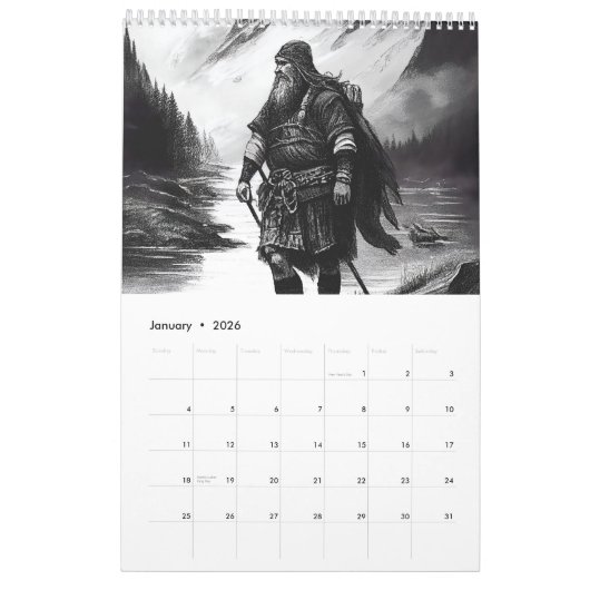 Vikings & Mythical Beasts 2026 Calendar カレンダー (1月 2026)