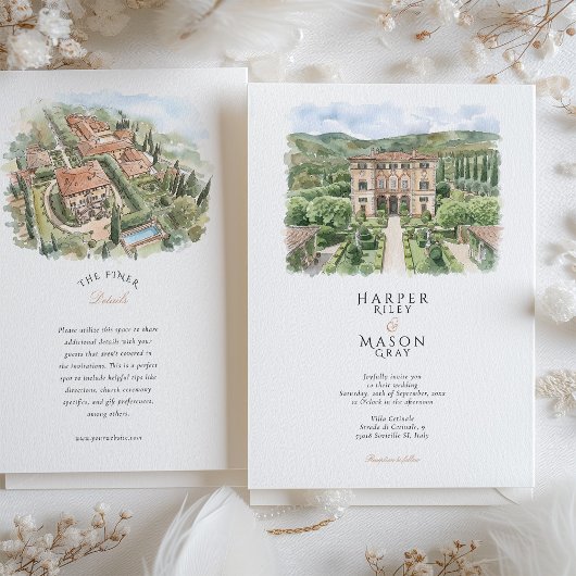 Villa Cetinale Tuscany Watercolor Wedding 招待状