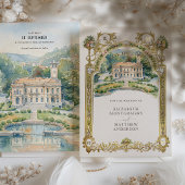 Villa Erba Lake Como Watercolor Wedding 箔招待状