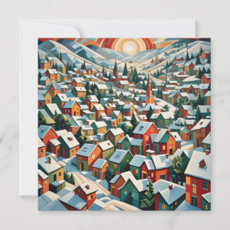 village d'hiver sous la neige vintage