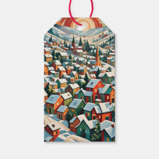 village d'hiver sous la neige vintage ギフトタグ