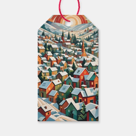 village d'hiver sous la neige vintage ギフトタグ (正面)