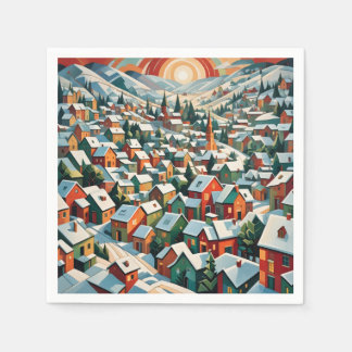 village d'hiver sous la neige vintage スタンダードカクテルナプキン