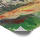 Village Landscape Watercolor – Rural Wall Art ポスター (角)