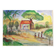 Village Landscape Watercolor – Rural Wall Art