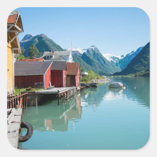 Village of FjrlandとFjord in Norwayステッカー スクエアシール (正面)