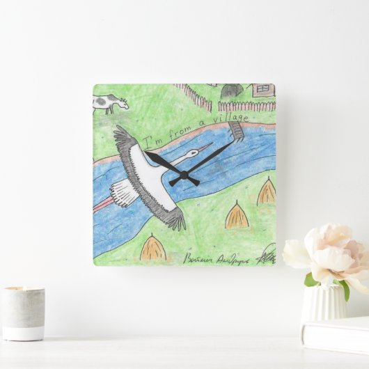 Village Vibes スクエア壁時計 (ホーム)