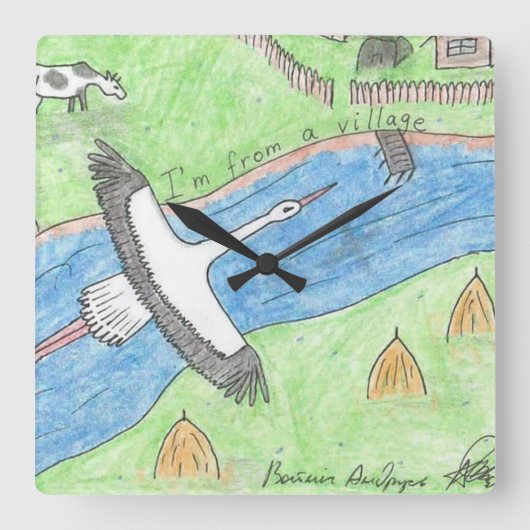 Village Vibes スクエア壁時計 (正面)