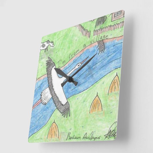 Village Vibes スクエア壁時計 (傾斜)