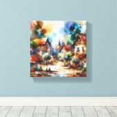 village watercolor キャンバスプリント (インサイチュ (ウッドフロア))