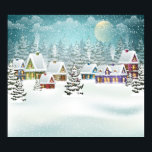 Village winter landscape with snow covered houses  ポスター<br><div class="desc">Village winter landscape with snow covered houses and christmas tree with decorations</div>
