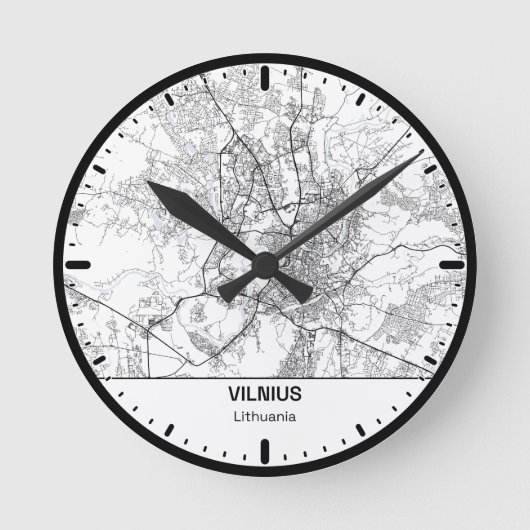 Vilnius Clock City Line Art ラウンド壁時計 (正面)