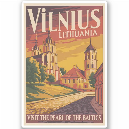 Vilnius Lithuania Illustration Travel Art Vintage シール (正面)